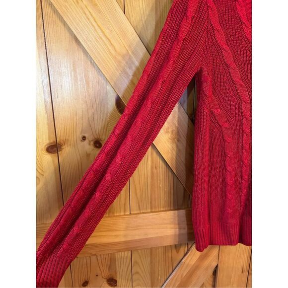 Lauren Ralph Lauren Cable-Knit V-Neck Sweater Lipstick Red Size XS (0961) - Picture 2 of 5
